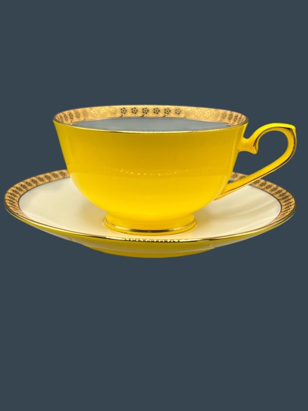 Teavana Noble Poppy Yellow Ta Cup and Saucer Set 14k Gold Hand Finished